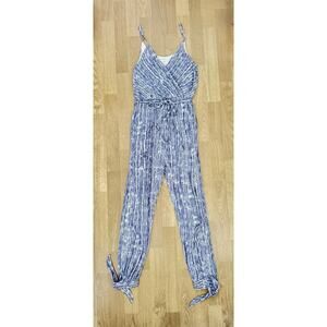 Dress Forum Women’s Purple White Fishbone Print Maxi Romper W/ Slits Size Small